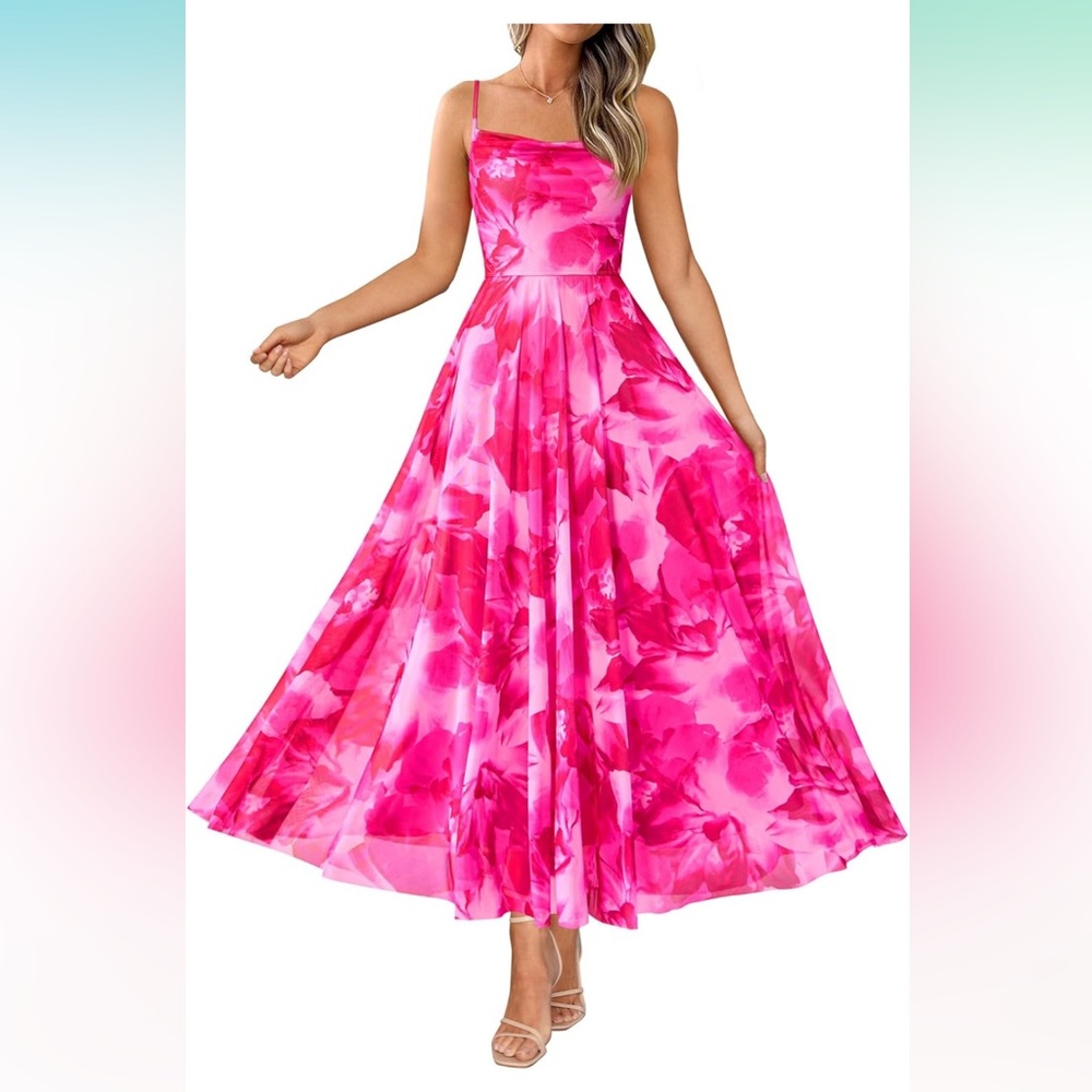 Vibrant Pink Floral Maxi Dress